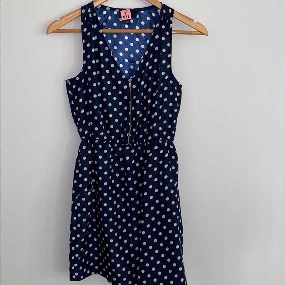 Aqua Navy Sleeveless Polka Dot Dress w/Zipper - Picture 2 of 5